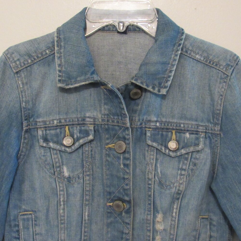 American Eagle Jean Jacket Womens Petite Small Distressed Denim Trucker Western